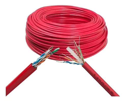 Cabo rede CAT6 Vermelho 50 Metros + brinde =  4 Conector Rj45 + 4 Capas vermelha