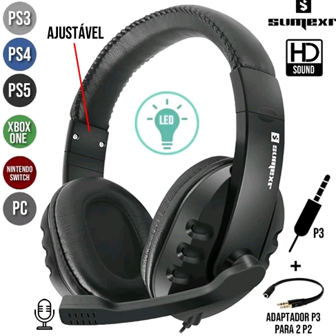 HEADSET GAMER P3 + ADAP. 2 P2 SX-GM1 SUMEXR